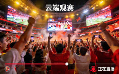云端观赛直播画面展示足球比赛现场观众欢呼的瞬间